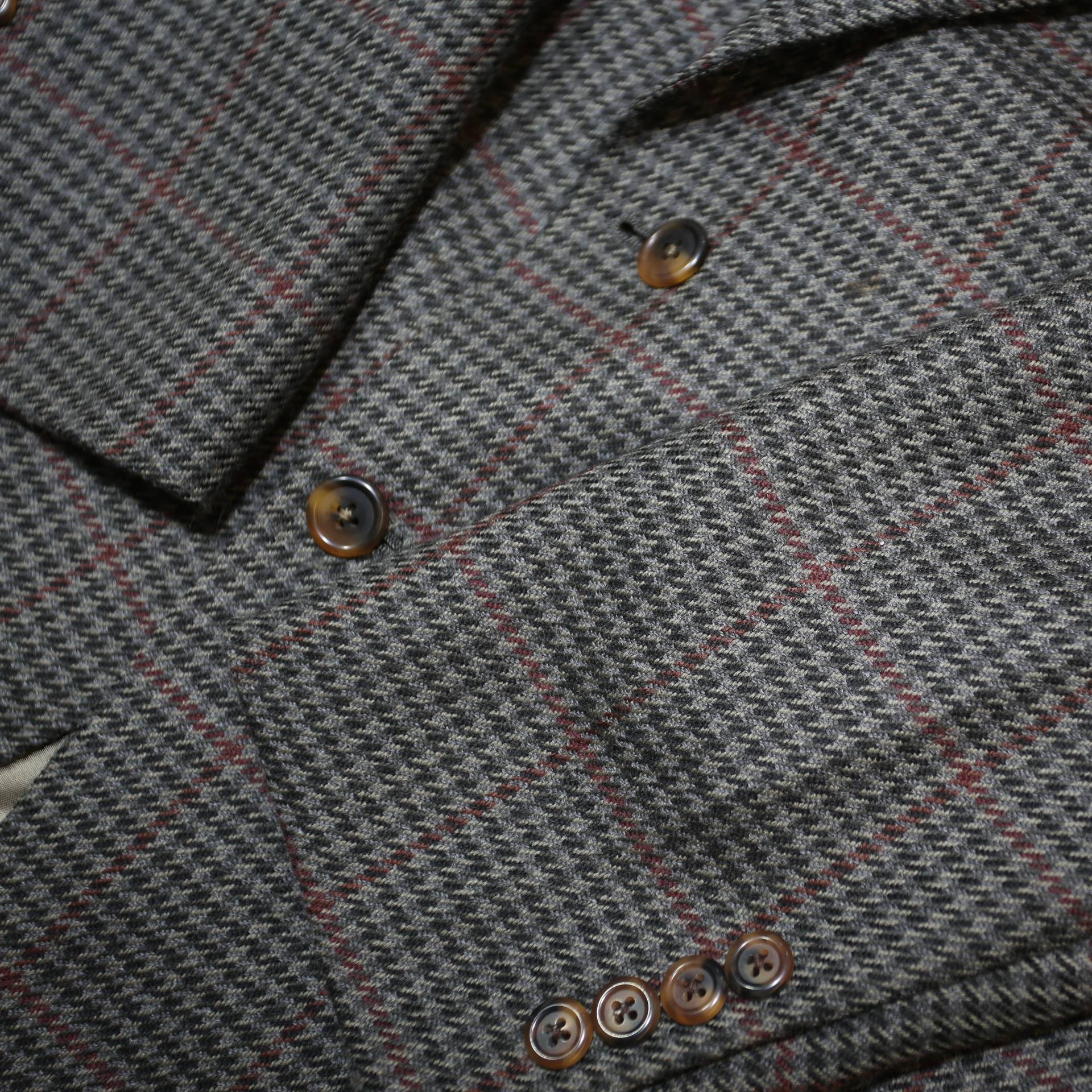 TOMMY HILFIGER Mens Grey & Maroon Wool Blend Blazer Jacket L Woven Check