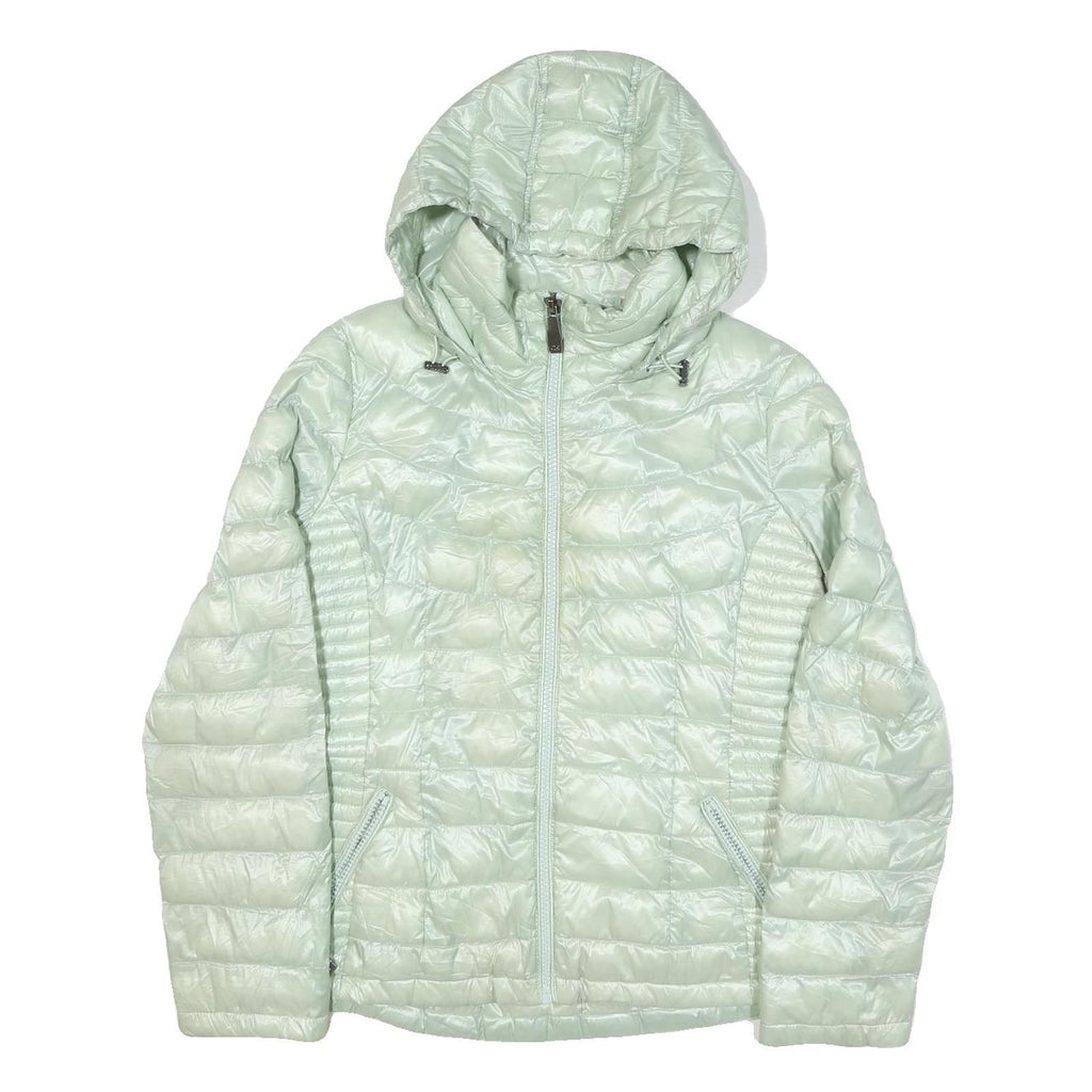 CALVIN KLEIN Womens Pale Green Quilted Jacket L Polyester Blend Hooded Zip