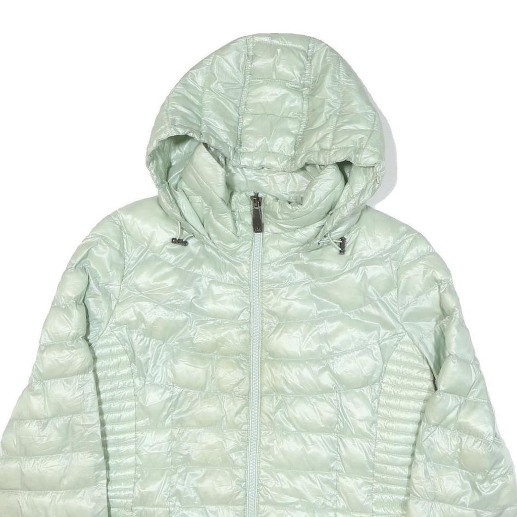 CALVIN KLEIN Womens Pale Green Quilted Jacket L Polyester Blend Hooded Zip