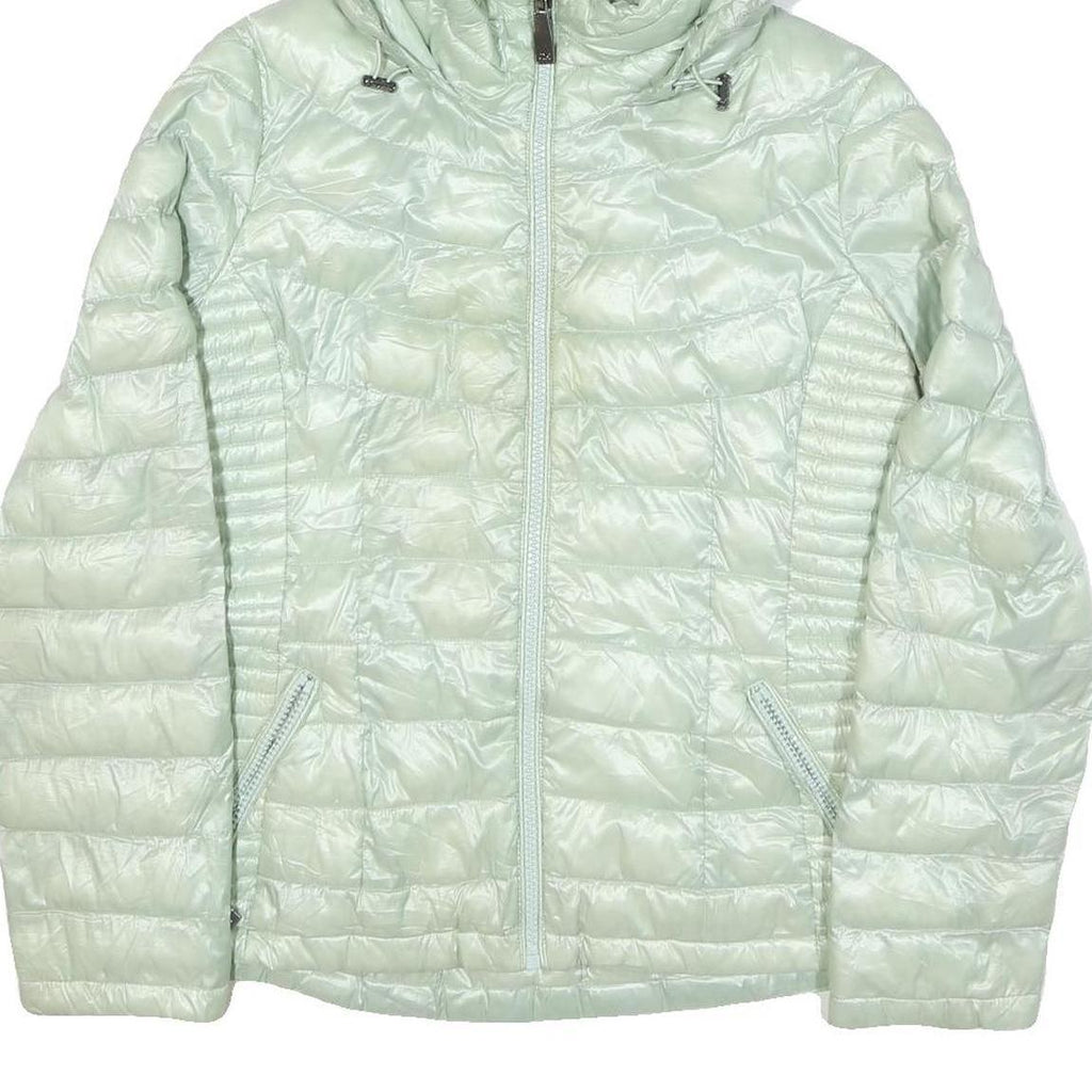 CALVIN KLEIN Womens Pale Green Quilted Jacket L Polyester Blend Hooded Zip