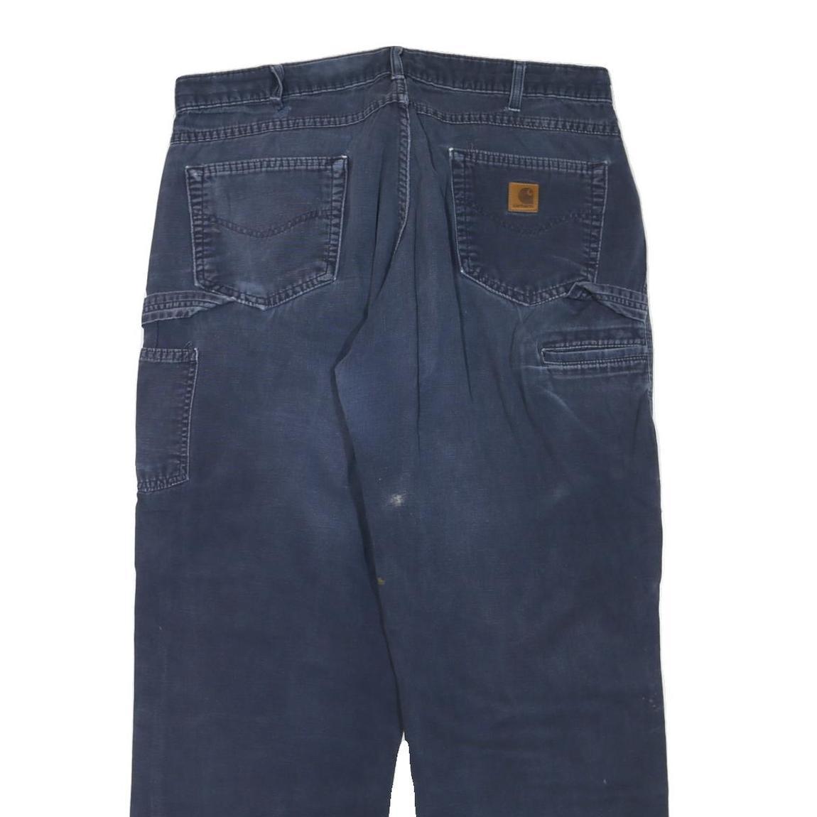 CARHARTT Mens Cotton Blend Blue Regular Straight Trousers W38 L32 Workwear Zip