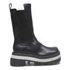 CHARLES & KEITH Womens Black Leather Platform Ankle Boots UK 4 Chunky Sole