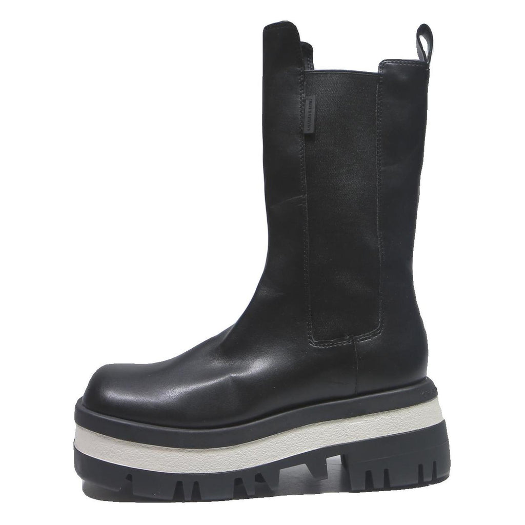 CHARLES & KEITH Womens Black Leather Platform Ankle Boots UK 4 Chunky Sole