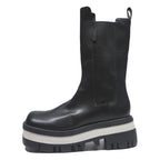 CHARLES & KEITH Womens Black Leather Platform Ankle Boots UK 4 Chunky Sole