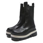 CHARLES & KEITH Womens Black Leather Platform Ankle Boots UK 4 Chunky Sole
