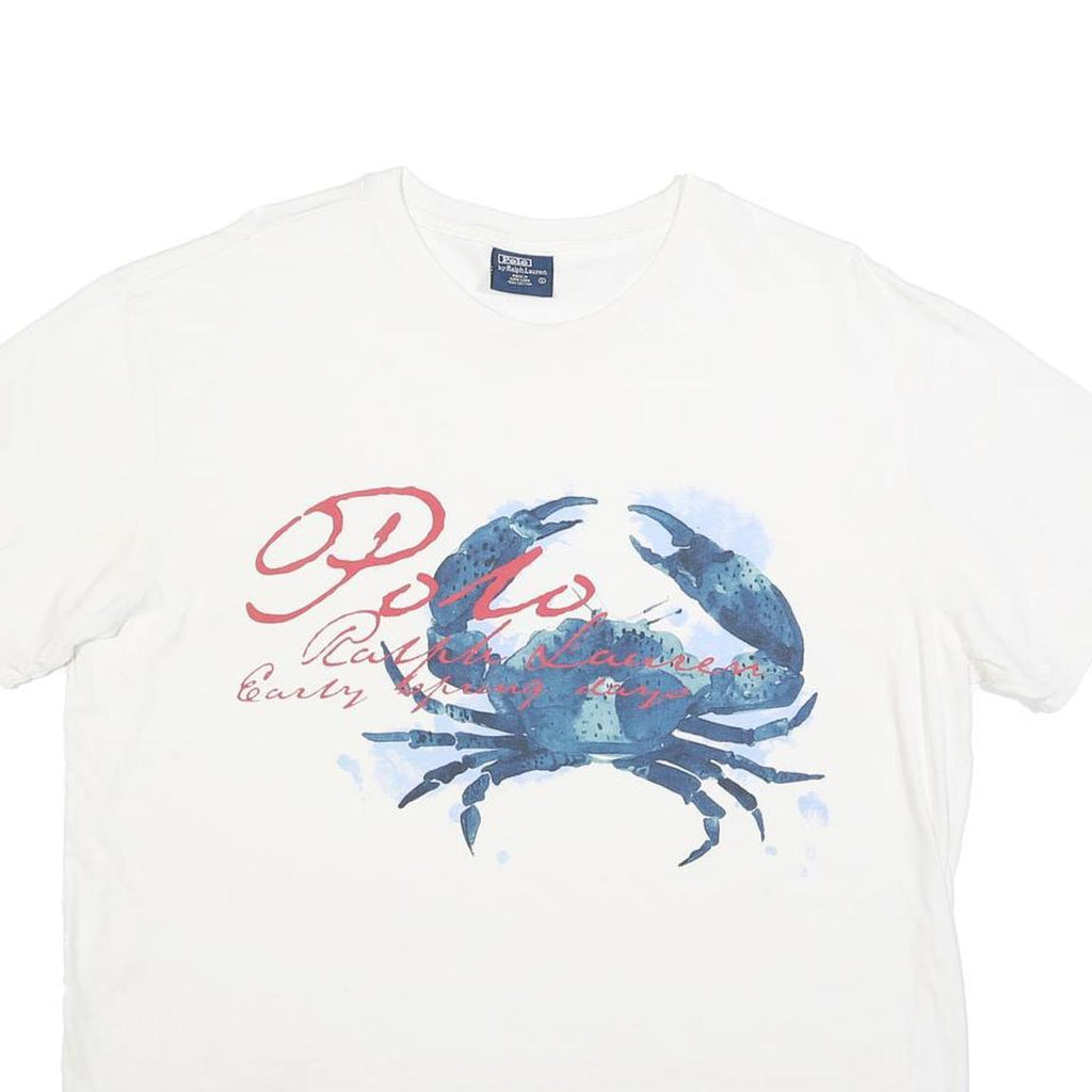 POLO RALPH LAUREN Mens White Blue Graphic T-Shirt L Short Sleeve Crew Neck