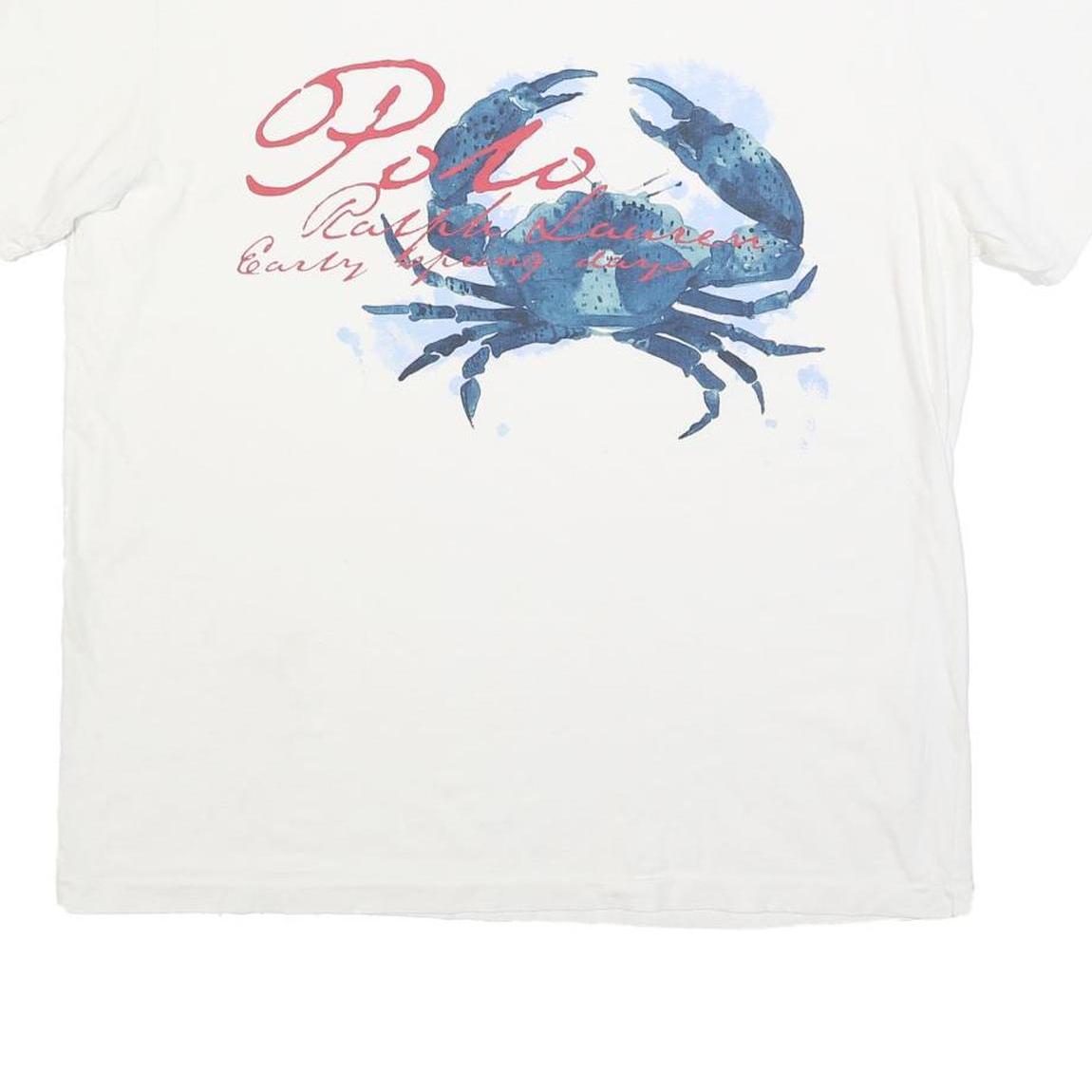 POLO RALPH LAUREN Mens White Blue Graphic T-Shirt L Short Sleeve Crew Neck