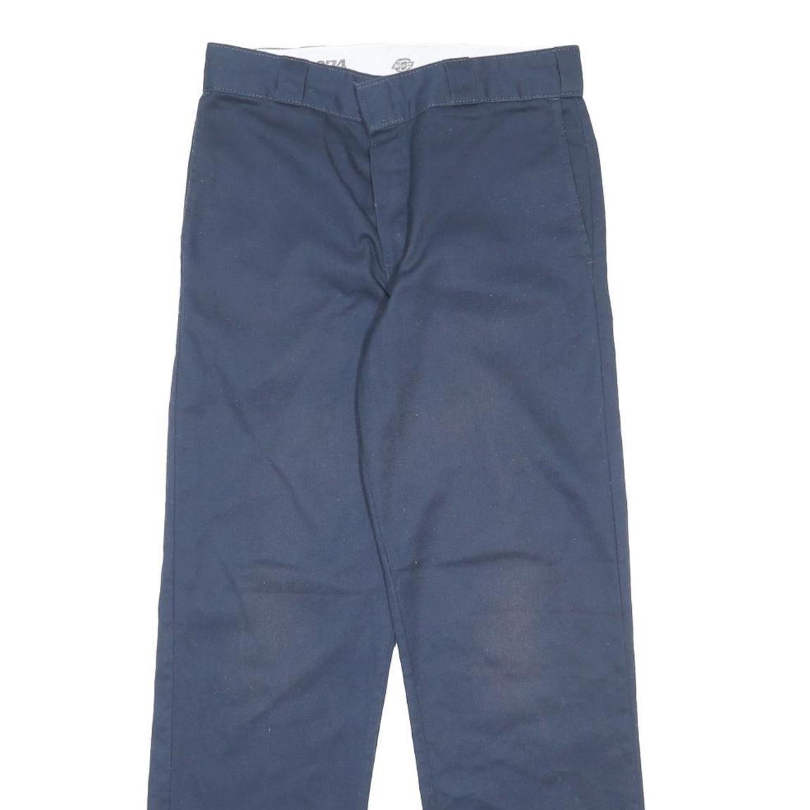 DICKIES Mens Cotton Blend Navy Regular Straight Trousers W32 L32 Workwear Zip