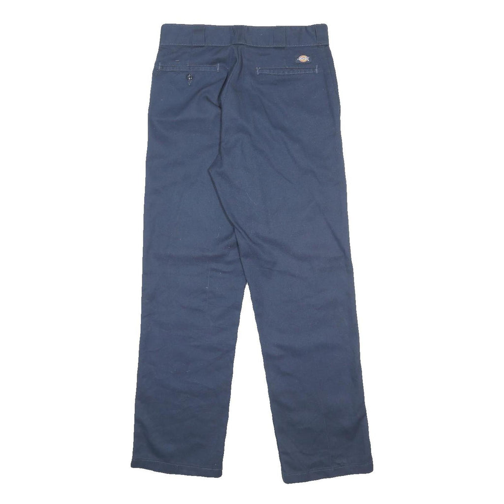 DICKIES Mens Cotton Blend Navy Regular Straight Trousers W32 L32 Workwear Zip