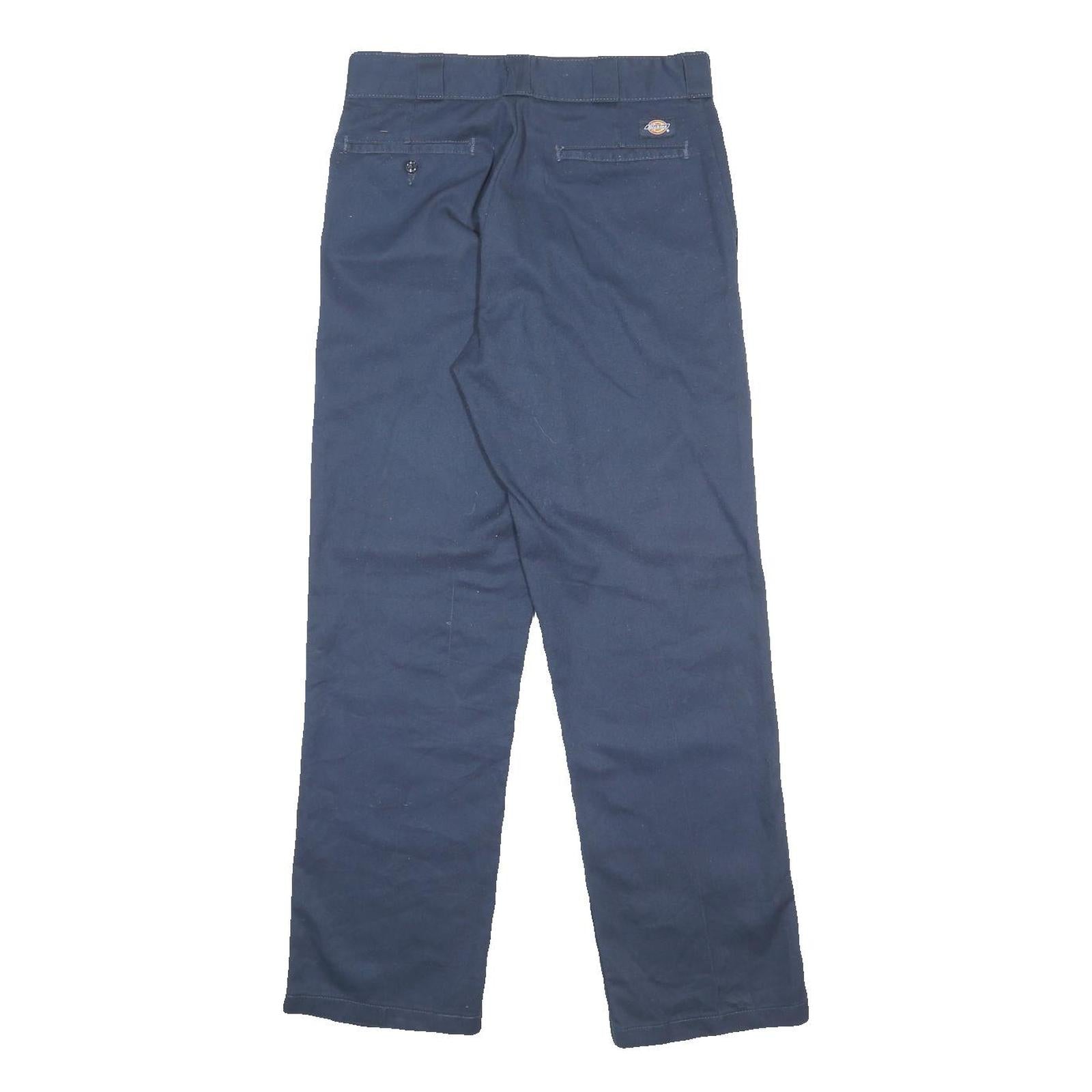 DICKIES Mens Cotton Blend Navy Regular Straight Trousers W32 L32 Workwear Zip