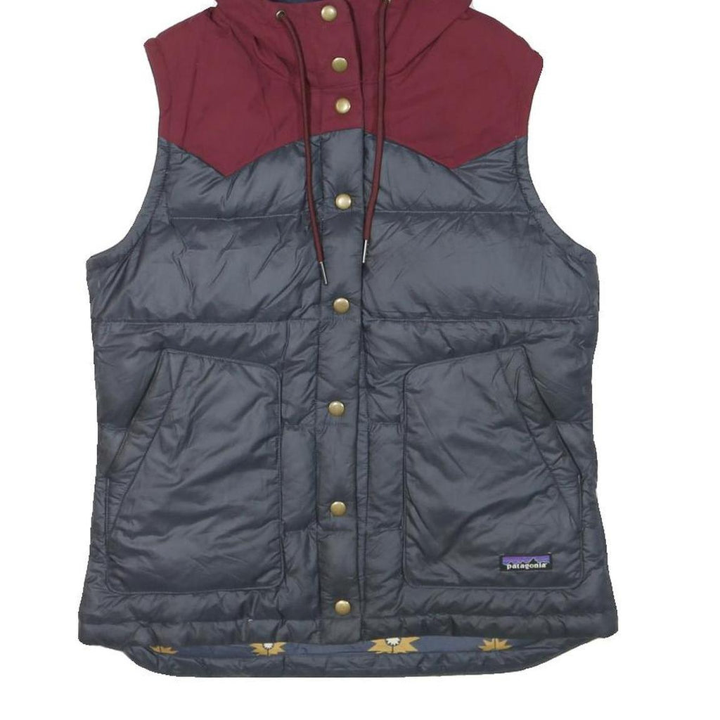 PATAGONIA Womens Burgundy & Grey Hooded Puffer Button Jacket S Polyester Blend