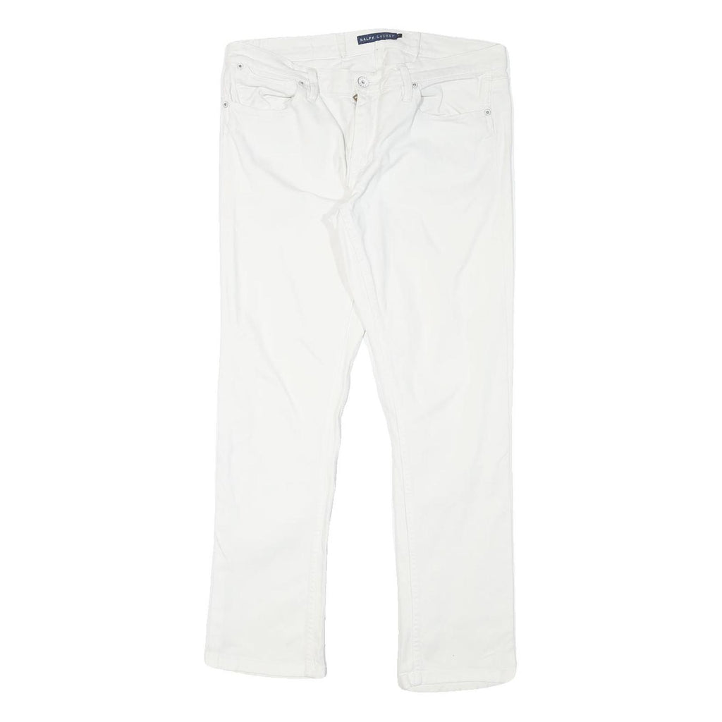 RALPH LAUREN Womens Slim White Cotton Blend Denim Jeans W32 L28 Zip Stylish