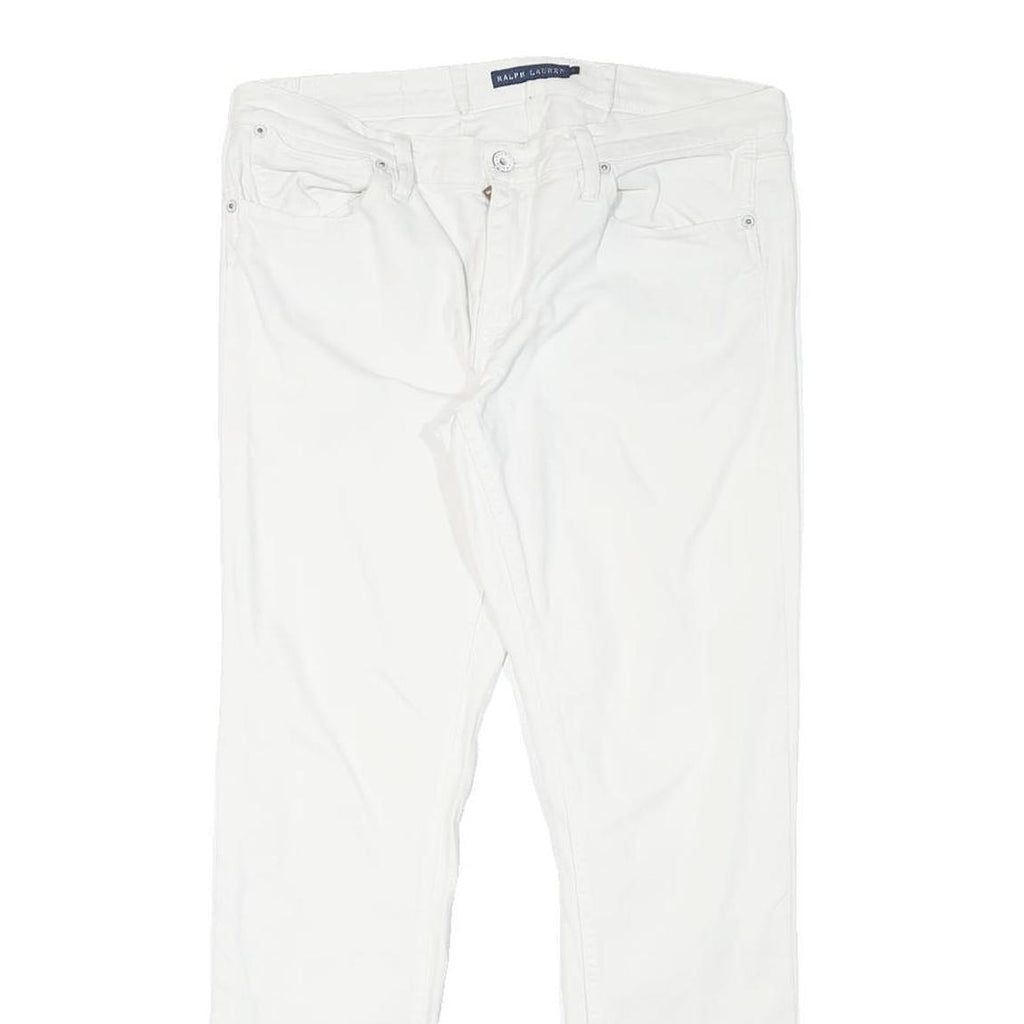RALPH LAUREN Womens Slim White Cotton Blend Denim Jeans W32 L28 Zip Stylish