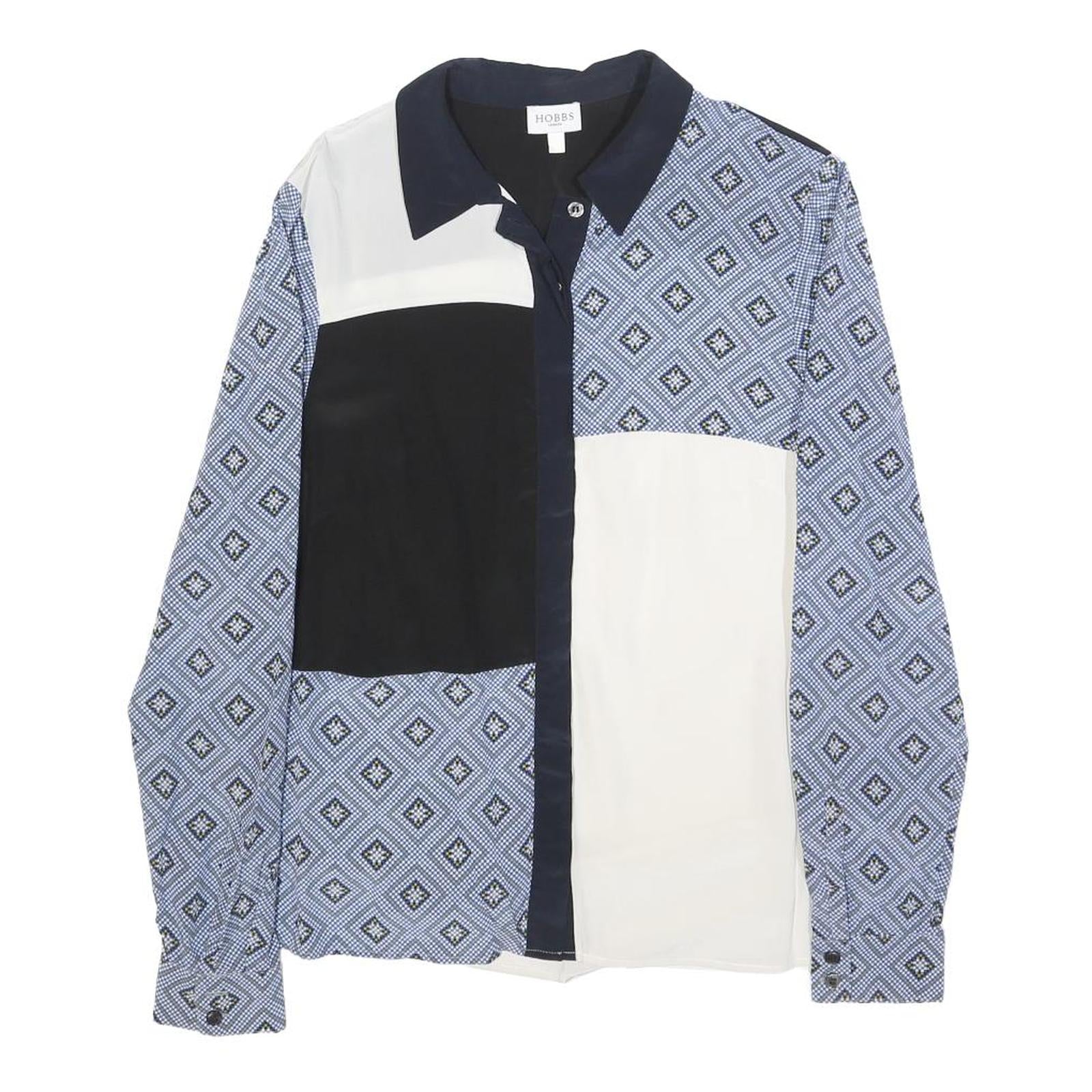 HOBBS LONDON Womens Blue & White Patterned Shirt S Long Sleeve Classic Collar