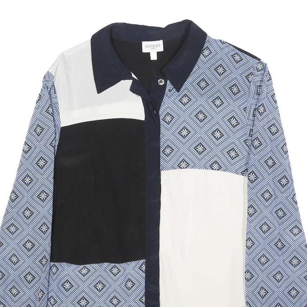 HOBBS LONDON Womens Blue & White Patterned Shirt S Long Sleeve Classic Collar