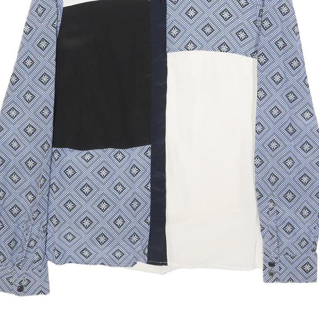 HOBBS LONDON Womens Blue & White Patterned Shirt S Long Sleeve Classic Collar