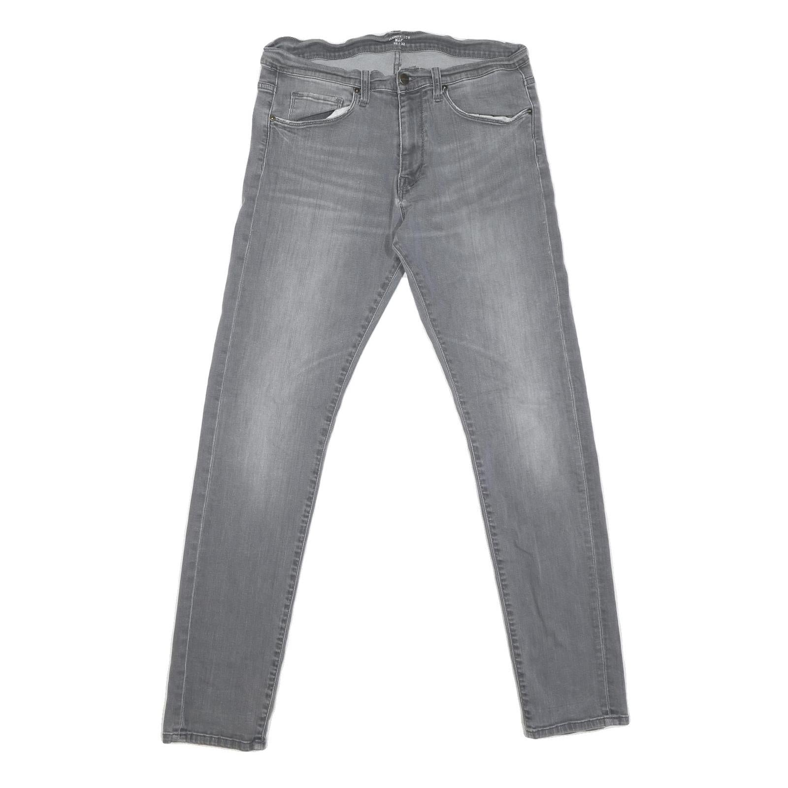 CARHARTT Mens Jeans Grey Regular Slim Denim Light W32 L32 Cotton Blend Zip