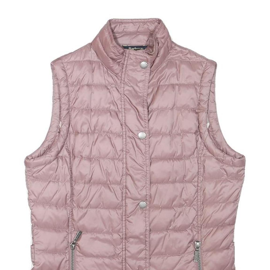 BARBOUR Womens Pink Quilted Button Jacket UK 10 Polyester Blend Sleek Fit
