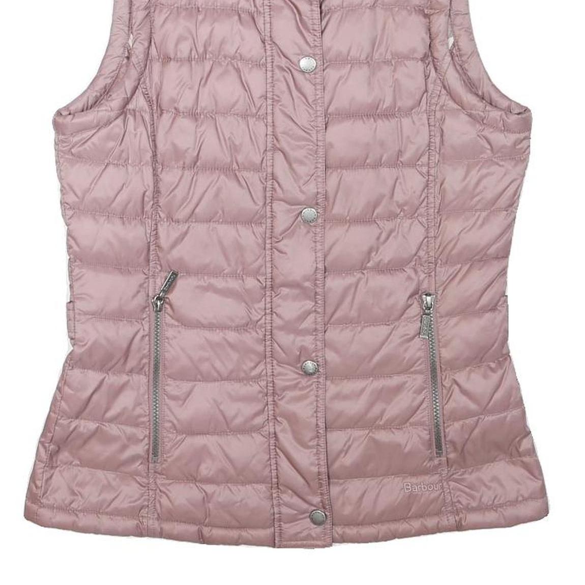 BARBOUR Womens Pink Quilted Button Jacket UK 10 Polyester Blend Sleek Fit