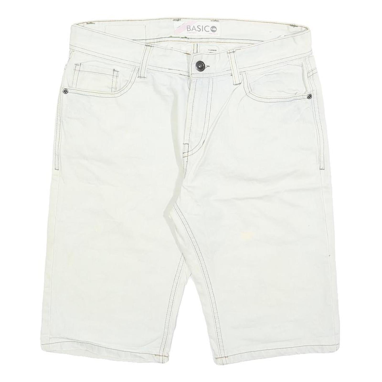 GREEN COAST Mens Shorts White Casual M W32 Cotton Blend Straight Fit Pockets