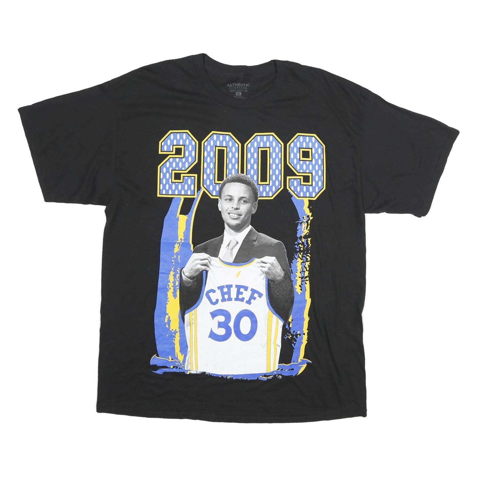 AUTHENTIC Mens Black Blue Yellow Graphic T-Shirt XL Short Sleeve Round Neck 2009