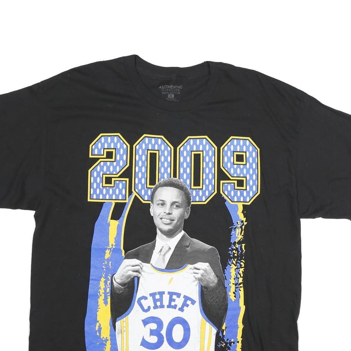 AUTHENTIC Mens Black Blue Yellow Graphic T-Shirt XL Short Sleeve Round Neck 2009