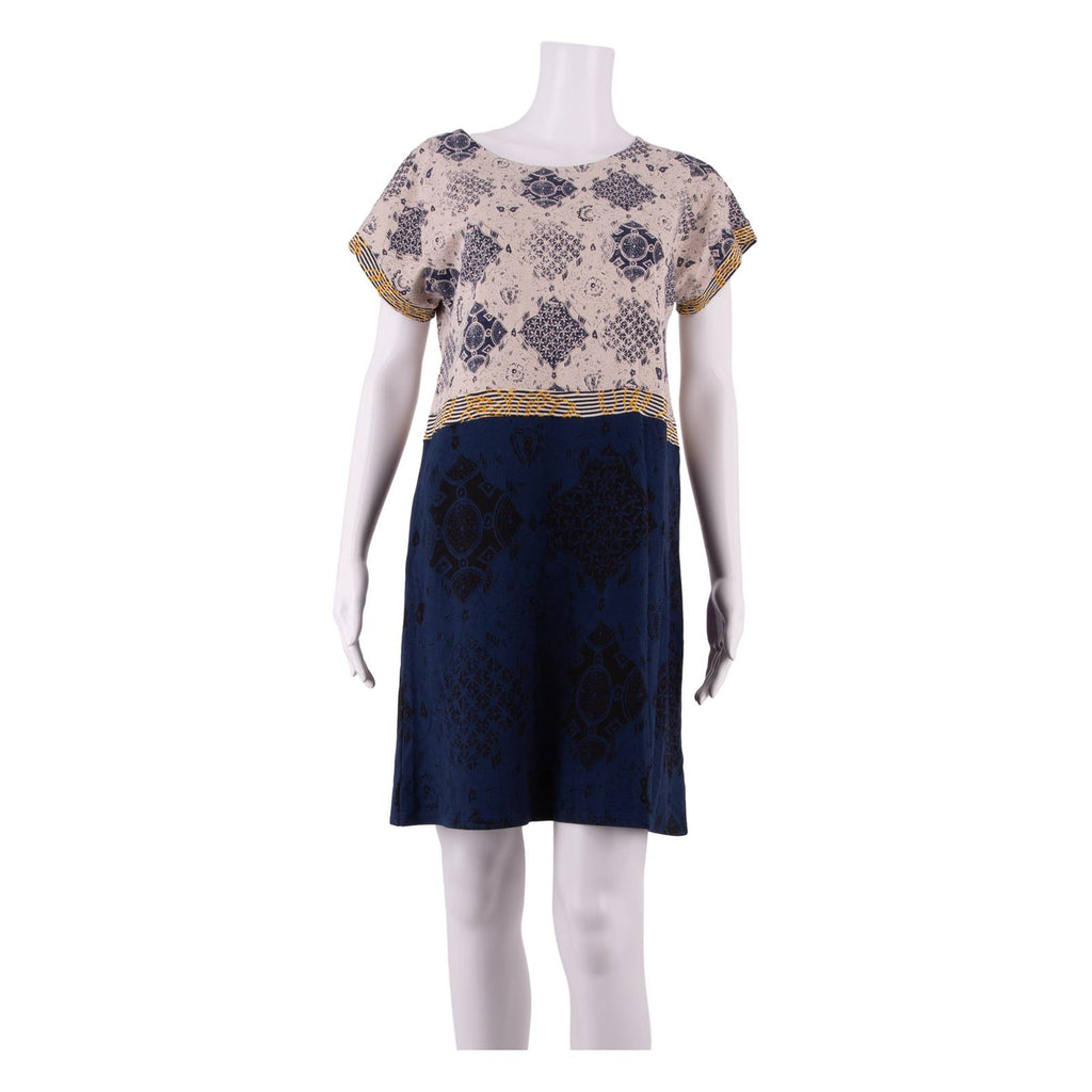 DESIGUAL Womens T-Shirt Dress Blue Viscose Crazy Pattern Knee Length L