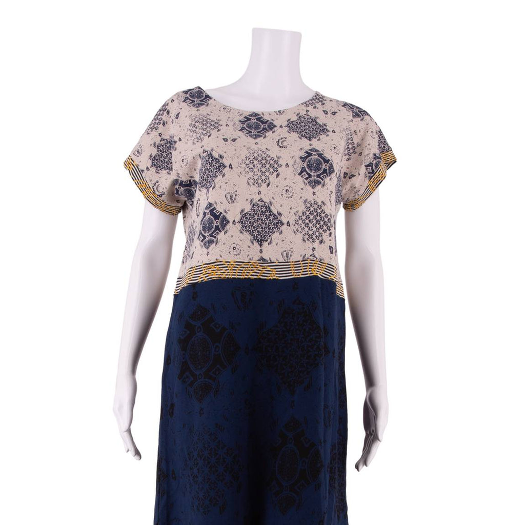 DESIGUAL Womens T-Shirt Dress Blue Viscose Crazy Pattern Knee Length L