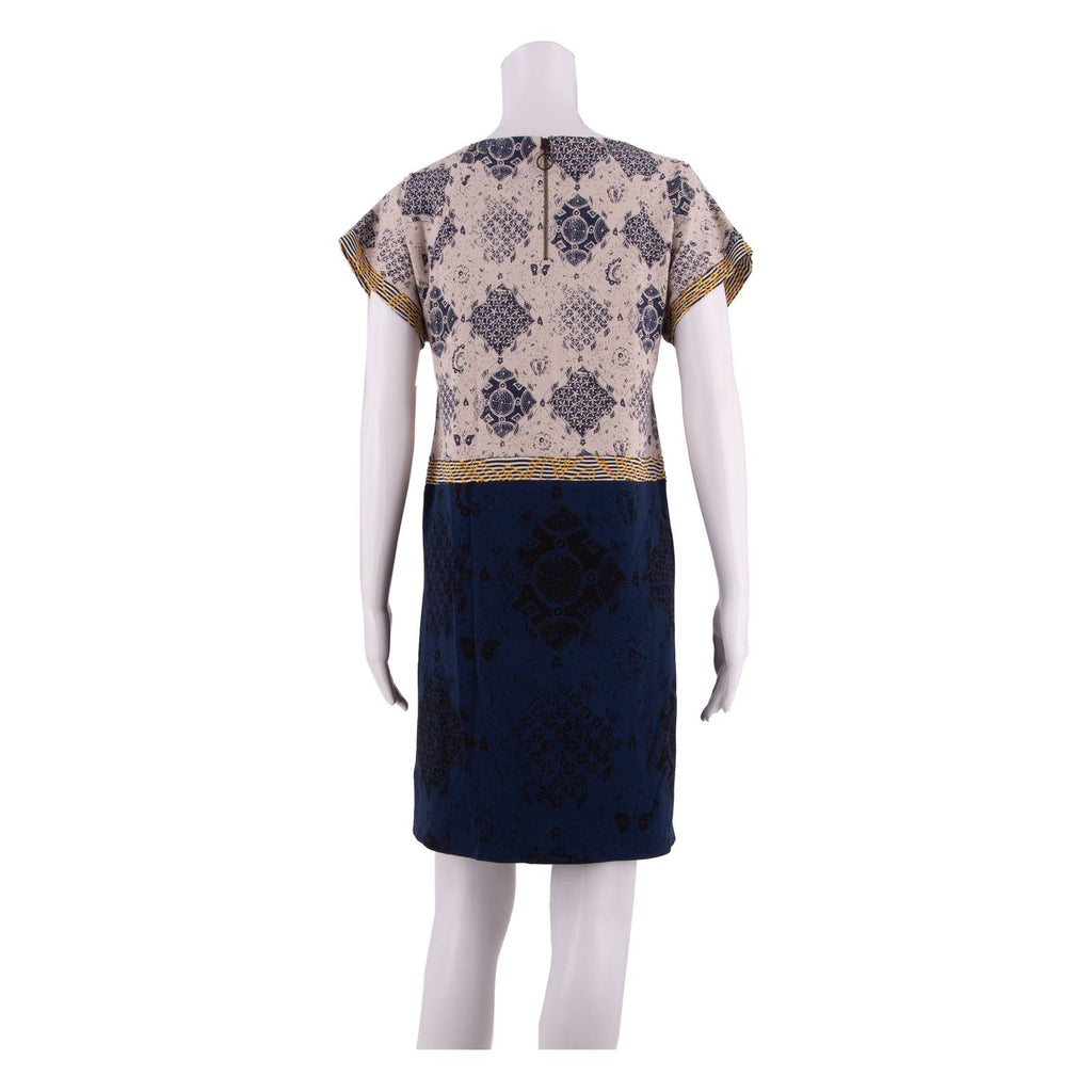 DESIGUAL Womens T-Shirt Dress Blue Viscose Crazy Pattern Knee Length L