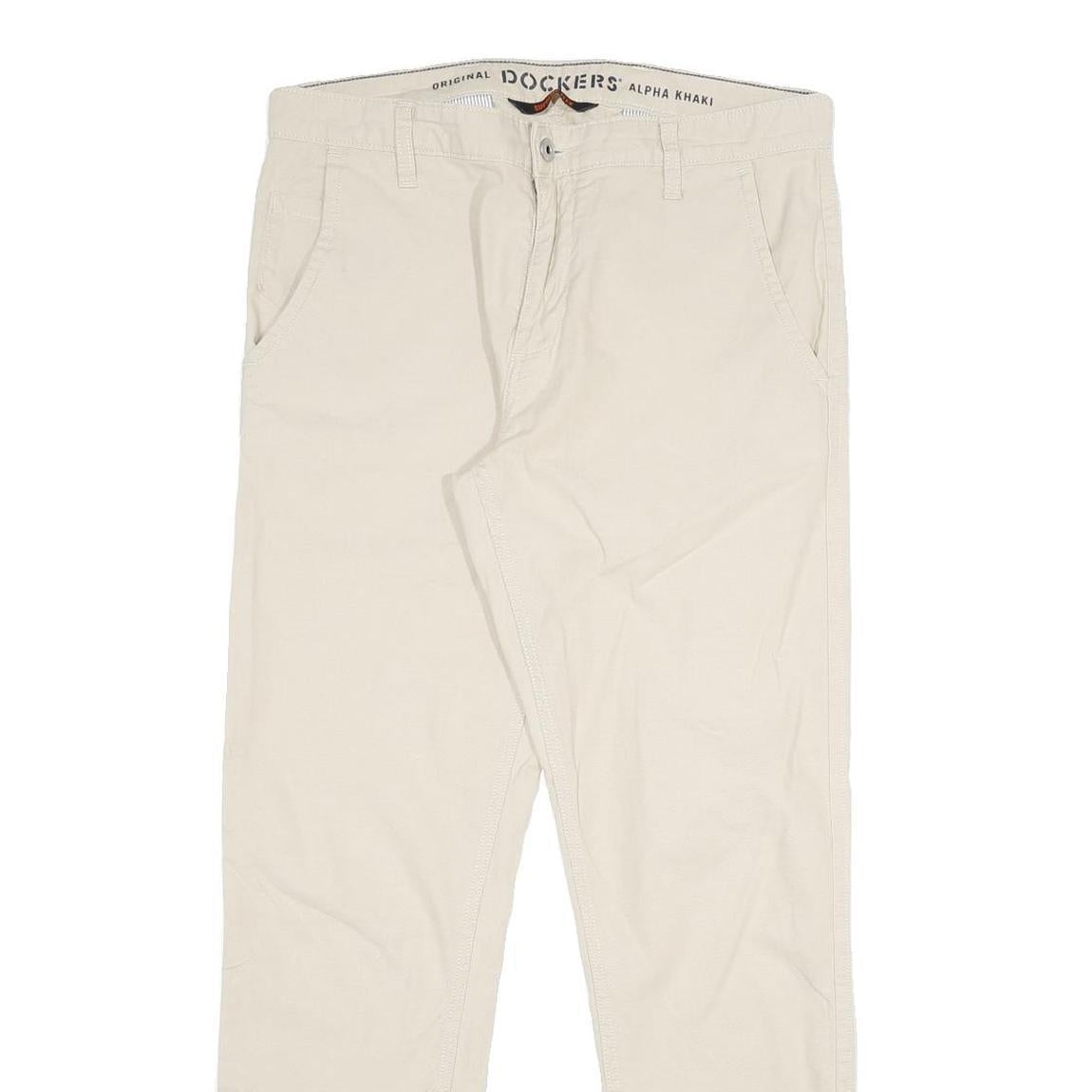 DOCKERS Mens Cotton Beige Regular Straight Trousers W32 L32 Classic Casual