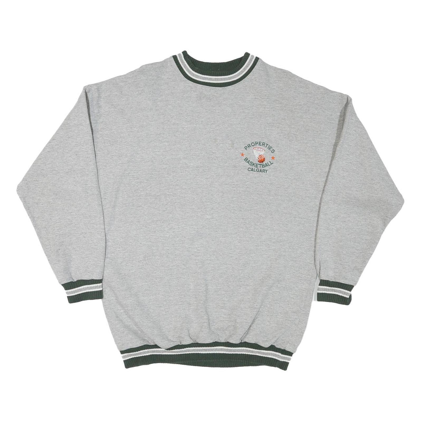 ASH CITY Mens Grey Sweatshirt L Basketball Print Crew Neck Cotton Blend Pullover