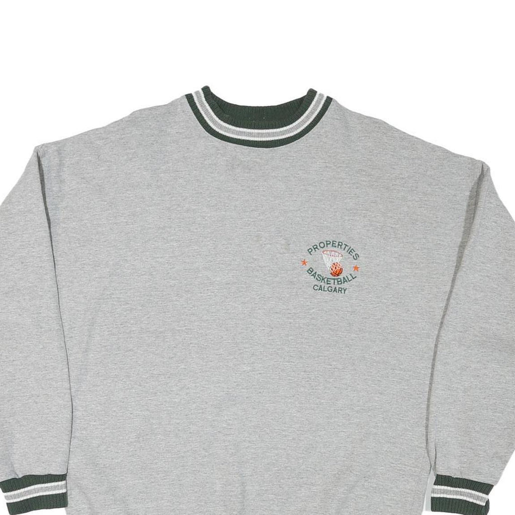 ASH CITY Mens Grey Sweatshirt L Basketball Print Crew Neck Cotton Blend Pullover