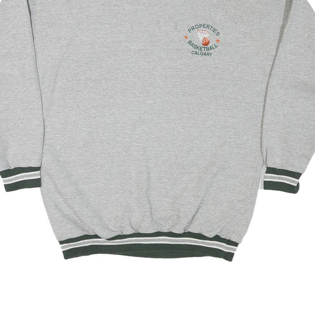 ASH CITY Mens Grey Sweatshirt L Basketball Print Crew Neck Cotton Blend Pullover