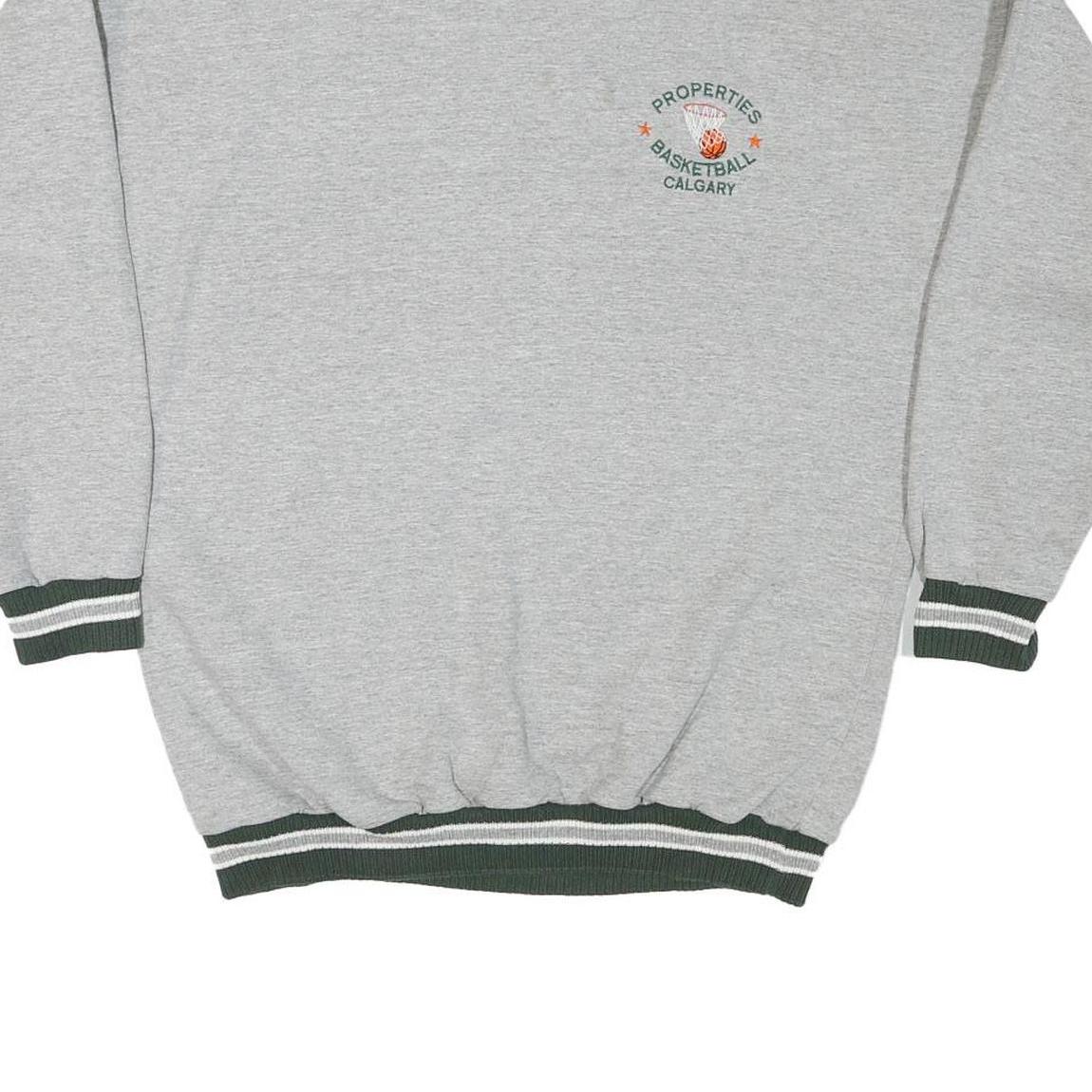 ASH CITY Mens Grey Sweatshirt L Basketball Print Crew Neck Cotton Blend Pullover