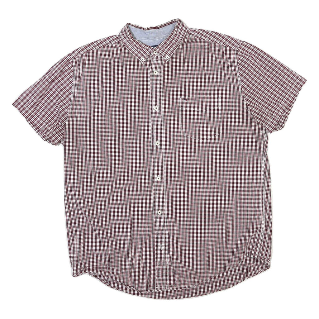TOMMY HILFIGER Mens Red & White Check Shirt XL Button Down Collar Casual