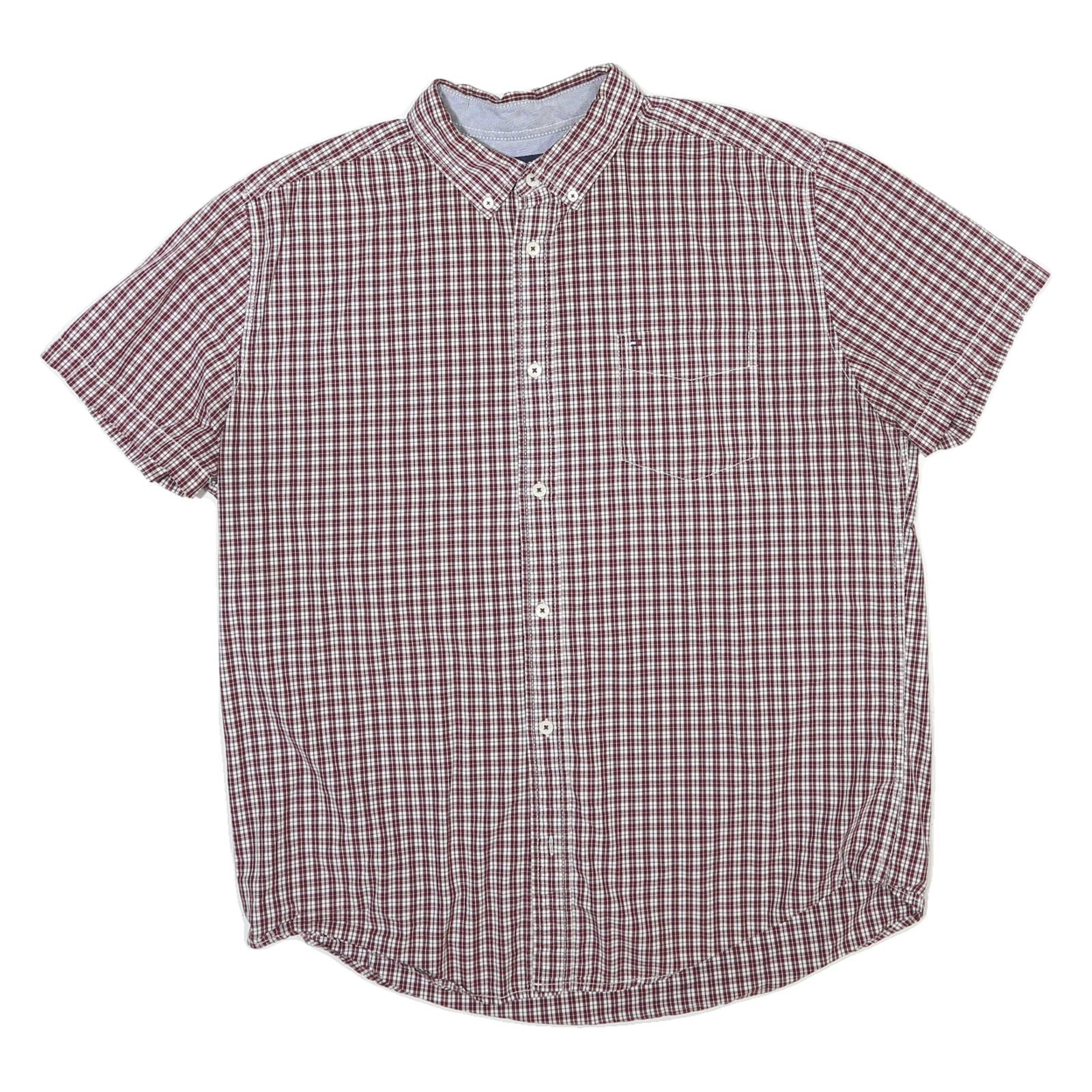 TOMMY HILFIGER Mens Red & White Check Shirt XL Button Down Collar Casual