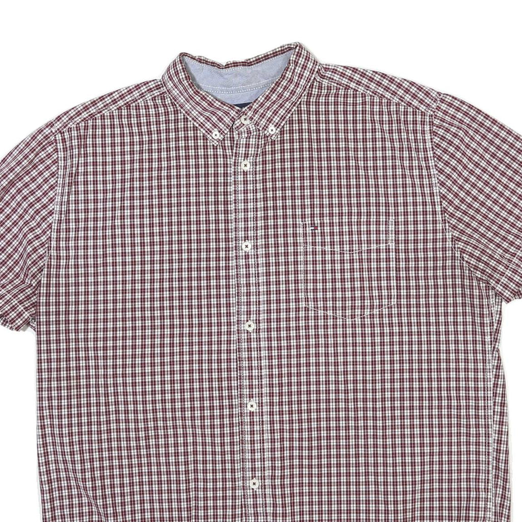 TOMMY HILFIGER Mens Red & White Check Shirt XL Button Down Collar Casual