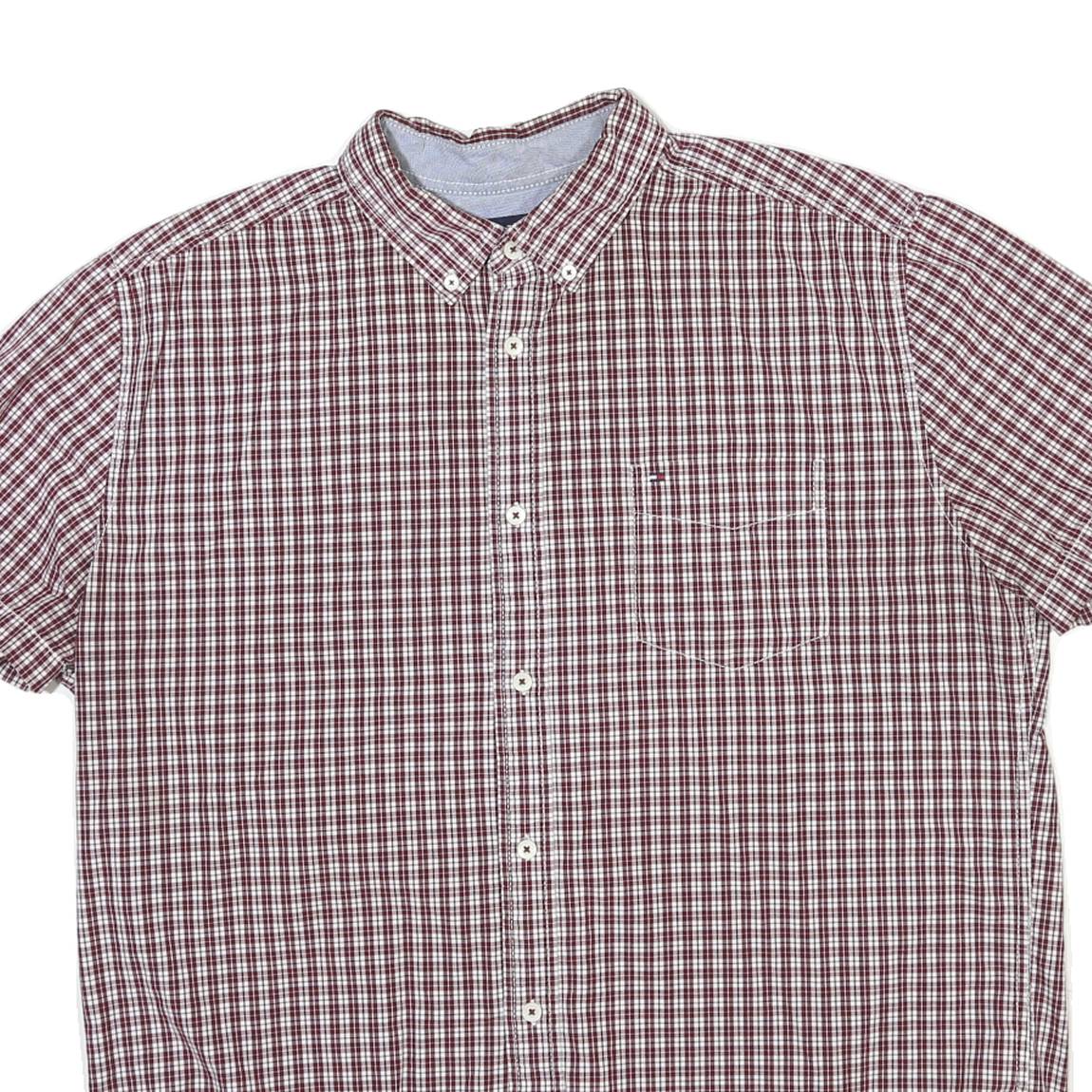 TOMMY HILFIGER Mens Red & White Check Shirt XL Button Down Collar Casual