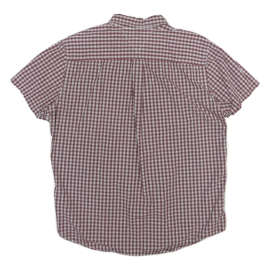 TOMMY HILFIGER Mens Red & White Check Shirt XL Button Down Collar Casual