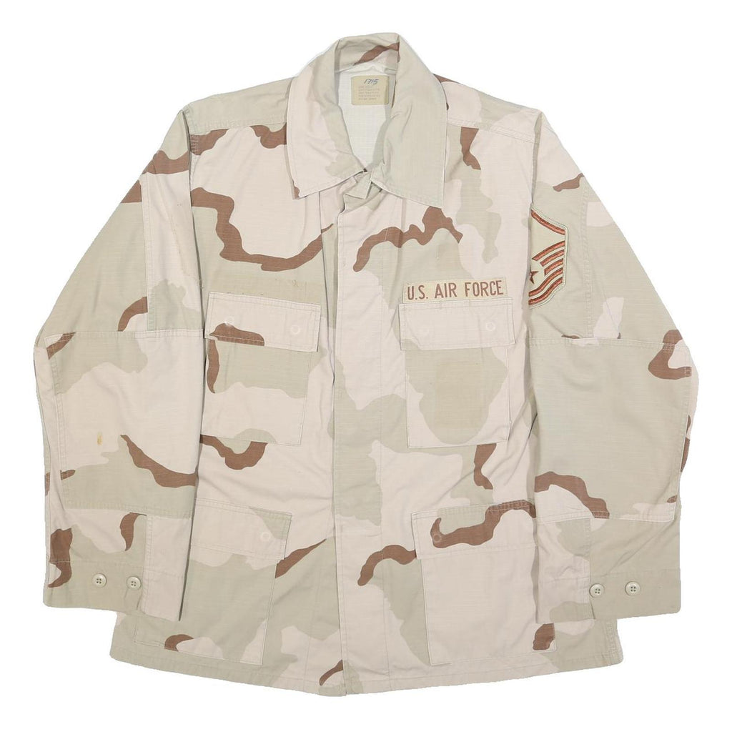 UNICOR Mens Beige & Brown Military Jacket L Cotton Blend Button Closure Plain