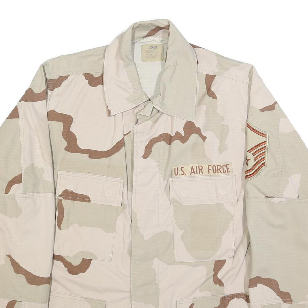 UNICOR Mens Beige & Brown Military Jacket L Cotton Blend Button Closure Plain