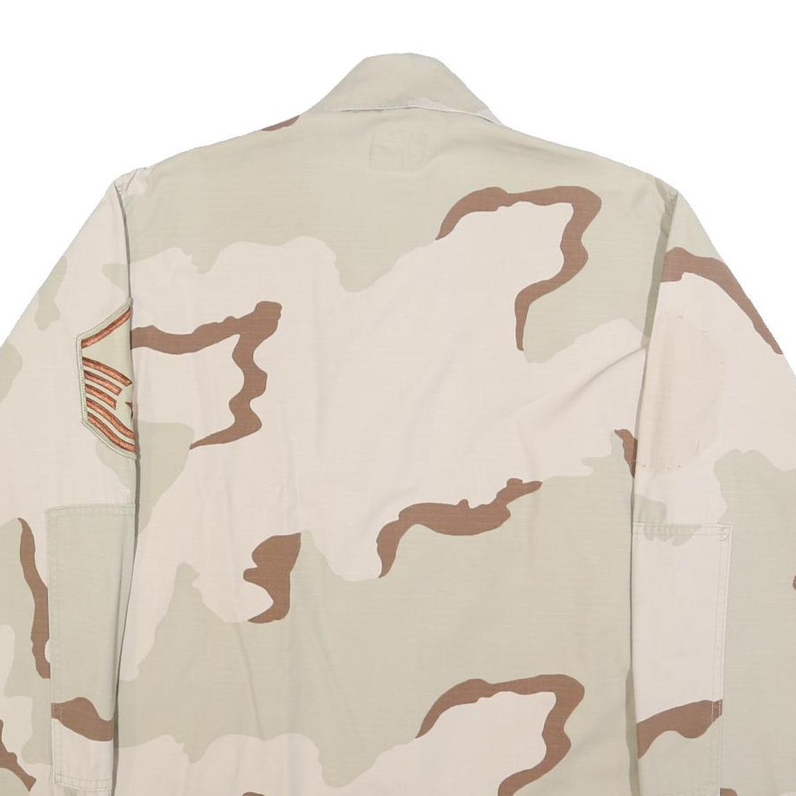 UNICOR Mens Beige & Brown Military Jacket L Cotton Blend Button Closure Plain