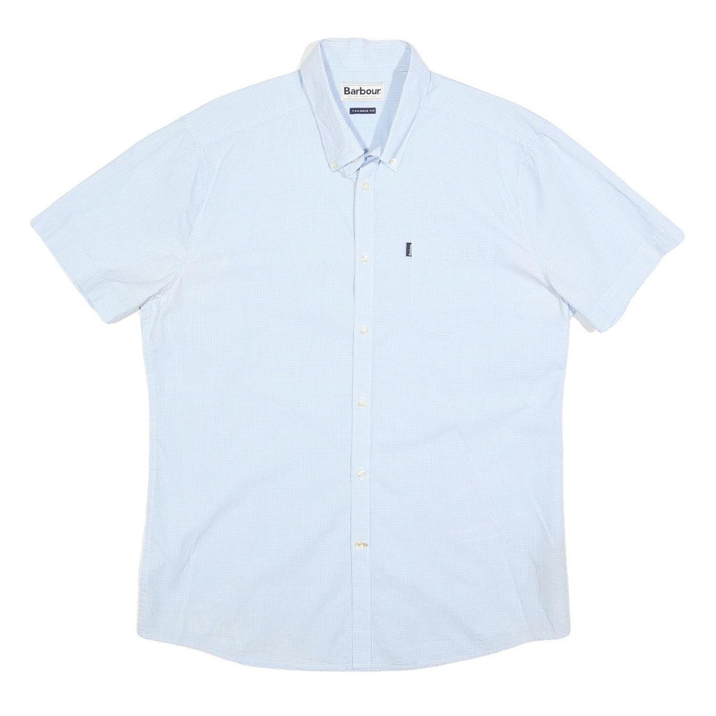 BARBOUR Mens Blue & White Cotton Blend Shirt L Button Down Collar Casual