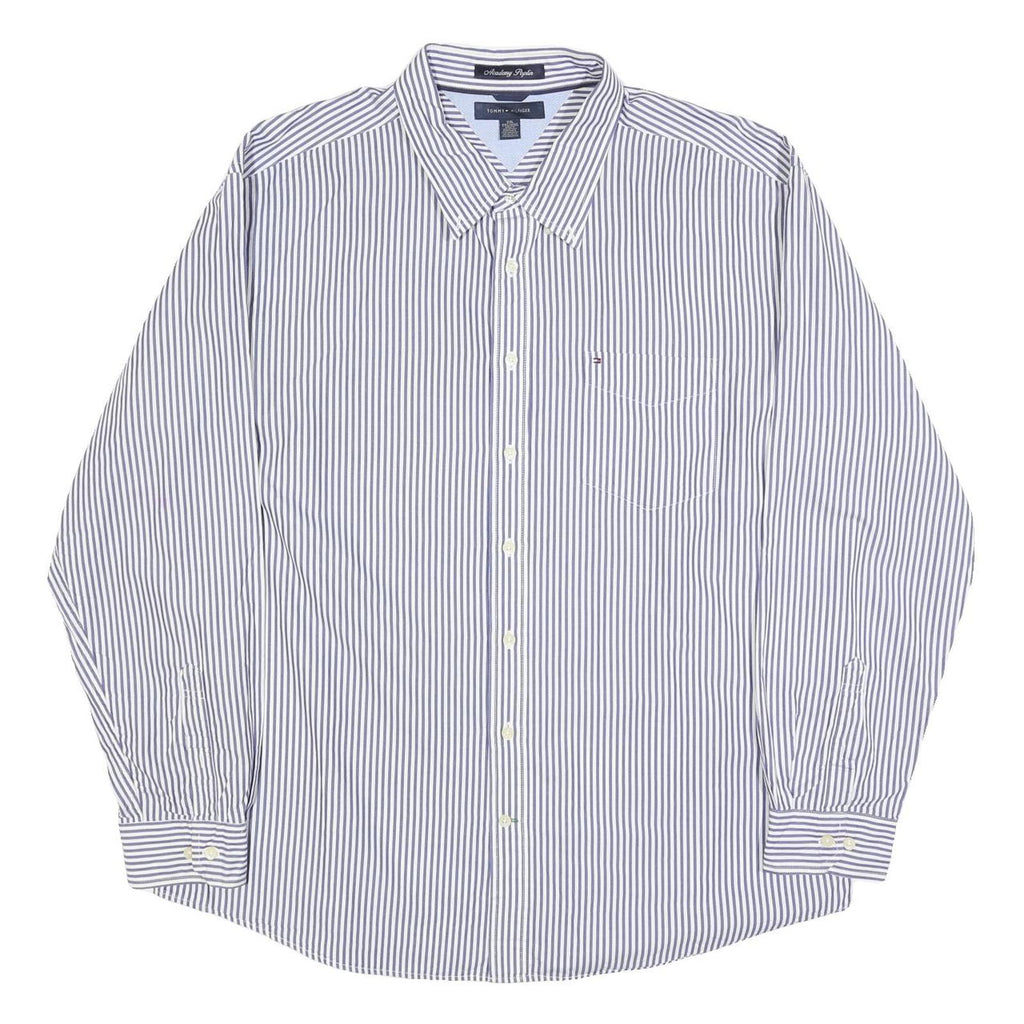 TOMMY HILFIGER Mens Blue & White Striped Shirt 2XL Classic Cotton Button-Down