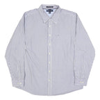 TOMMY HILFIGER Mens Blue & White Striped Shirt 2XL Classic Cotton Button-Down