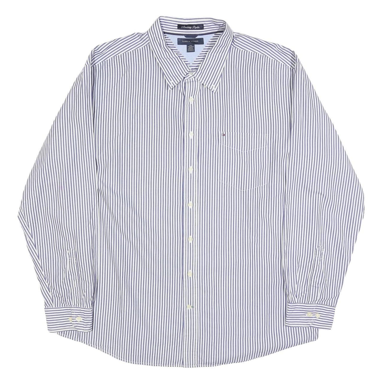 TOMMY HILFIGER Mens Blue & White Striped Shirt 2XL Classic Cotton Button-Down