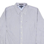 TOMMY HILFIGER Mens Blue & White Striped Shirt 2XL Classic Cotton Button-Down