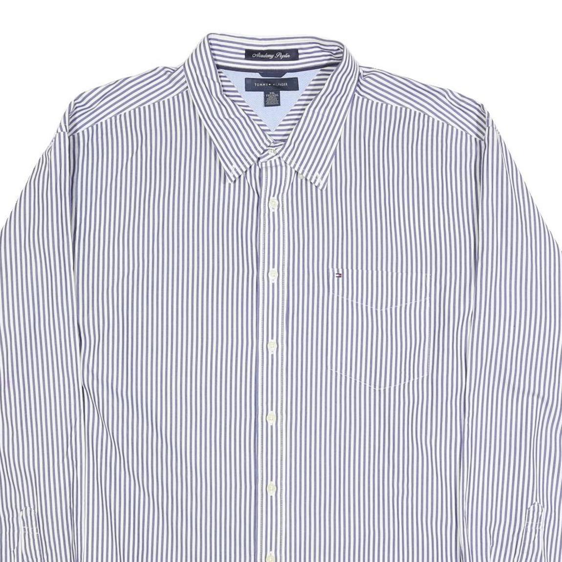 TOMMY HILFIGER Mens Blue & White Striped Shirt 2XL Classic Cotton Button-Down
