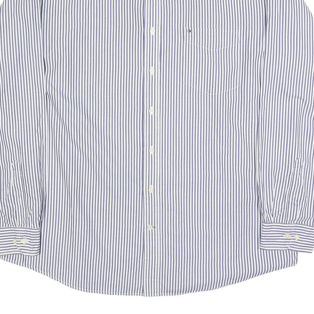 TOMMY HILFIGER Mens Blue & White Striped Shirt 2XL Classic Cotton Button-Down