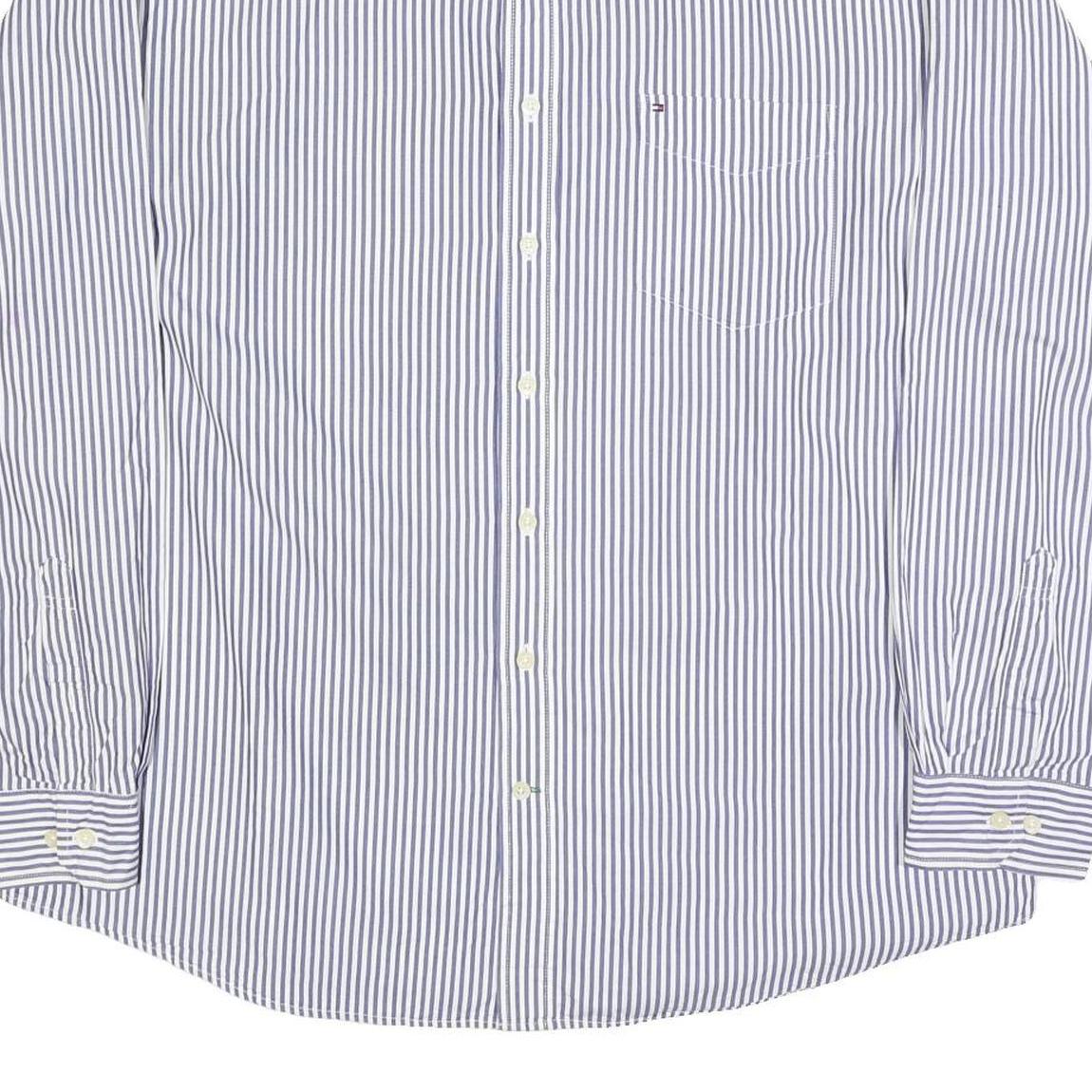 TOMMY HILFIGER Mens Blue & White Striped Shirt 2XL Classic Cotton Button-Down
